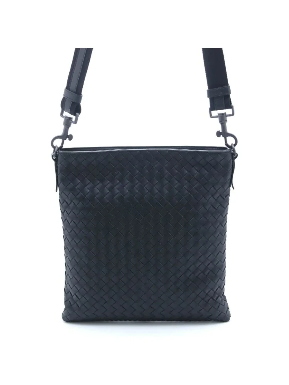 Bottega Veneta Intrecciato Shoulder Bag Black Leather